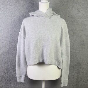 Athleta Coaster Waffle Hoodie Womens Small Gray Cropped Oversize Lounge Preppy